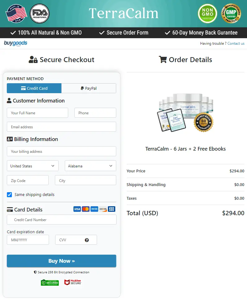 terracalm-secure-checkout-page